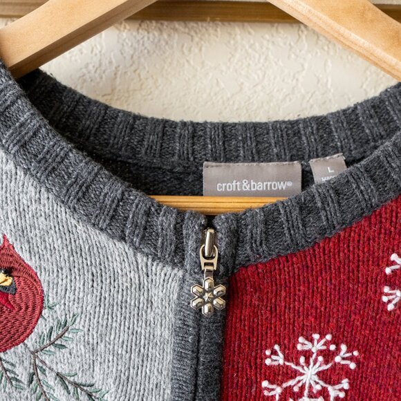 Croft & Barrow Size Large Winter Sweater Cardinal Zip Front Silk Blend - Picture 3 of 9